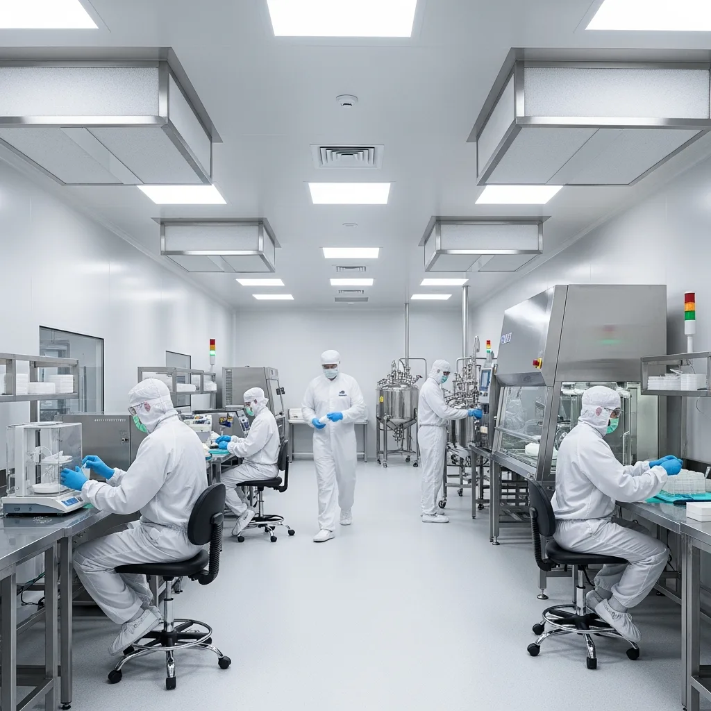 GMP-certified cleanroom at NutraX Biotech premix manufacturing facility — ISO 22000 and FSSC 22000 compliant production environment